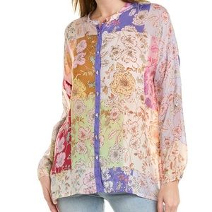 Johnny Was Cosmo Lauren optional roll sleeves Patchwork Button Down blouse